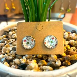 Hand Crafted Multicolored Crayon and Star Design Teacher Stud Earrings